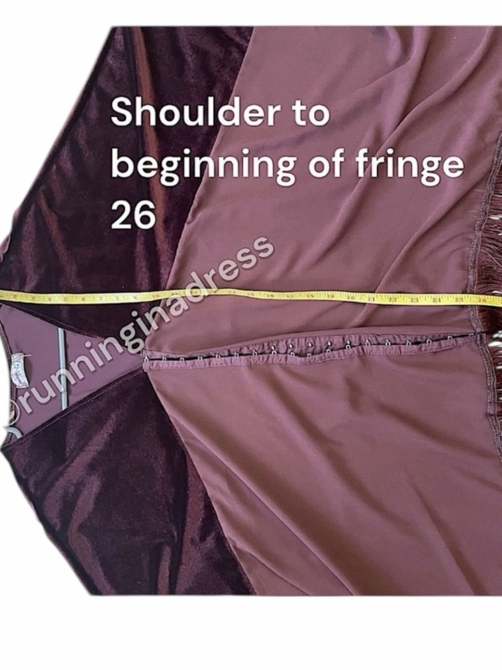 Free People Velvet Dreams Fringe Kimono Aubergine One Size OS Boho NWOT - Picture 11 of 15